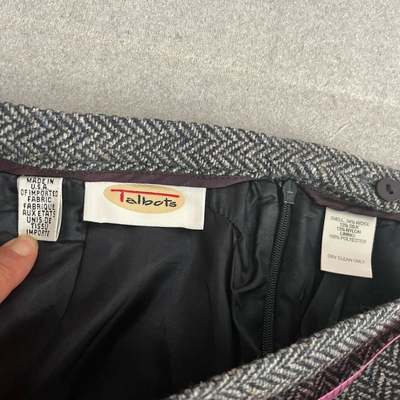 [14/16]Talbots Black White Tweed Wool Silk Blend Midi Pencil Skirt Back Slit - Picture 5 of 8